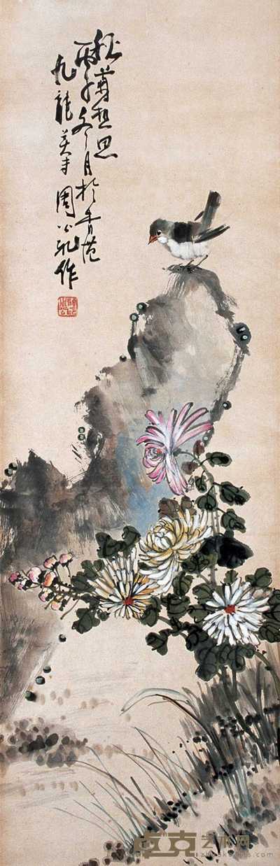 周公理 花鸟 立轴 104×34cm